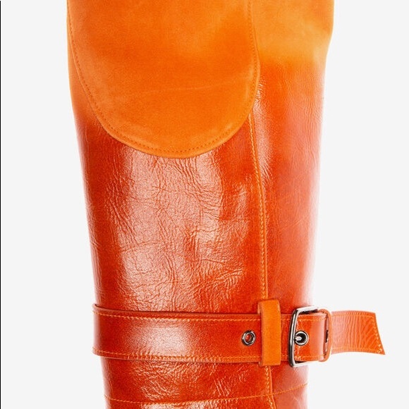BALLY Orange Suede Leather Trench Coat - Picture 7 of 7